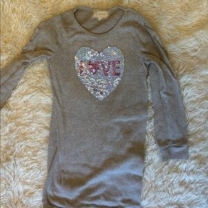 Girls Gray Sequin Heart Glitter Sweater Dress Soft 7 Medium